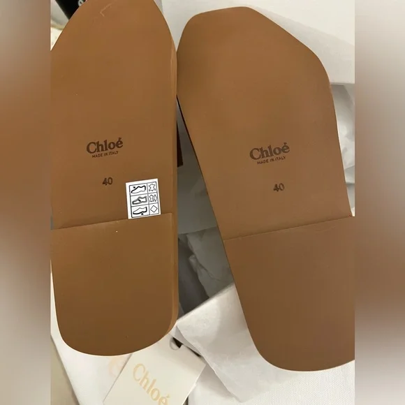 NEW in box. CHLOE leather cognac brown woody sandals - Picture 7 of 7